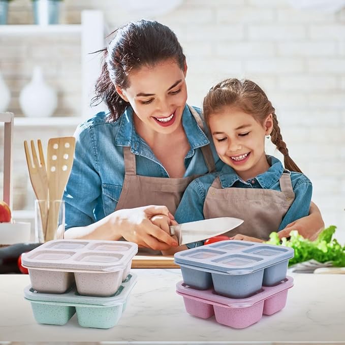4 Pack Snack Containers, 4 Compartment Snackle Box Container, Reusable Meal Prep Lunchable Container, Microwave Dishwasher Safe, Divided Food Storage Containers for Work Travel (Pink)