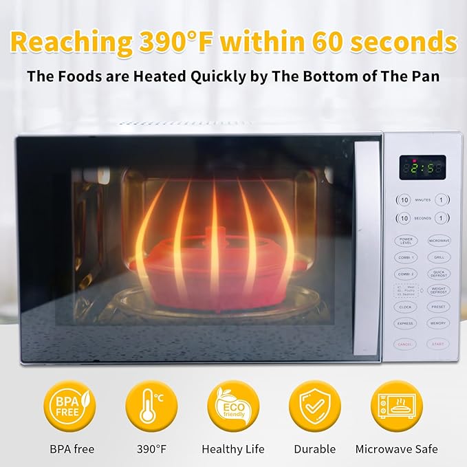 Microwave Grill Pan, Fry Griddle Crisper Pan with Lid for Grilling Browning and Crisping Foods Microwave Silicone Cookware for Baked Potato Meat Sandwich Vegetable Dark Grey