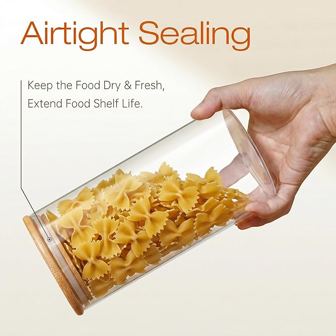 Extra Large Glass Flour and Sugar Storage Containers with Airtight lid,105 floz x1 & 48 floz x1 [Set of 2] Big Glass Jars with Bamboo Lids, Air Tight Food Jar for Cereal, Pasta, Rice, Coffee