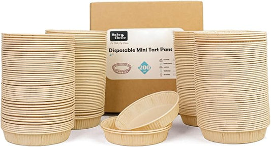 200pcs Paper Mini Tart Pans for Baking, mini pie tins 4Inch Mini Pie Pans, Non-stick, Disposable Quiche Baking Dish, Oven safe, Microwave safe