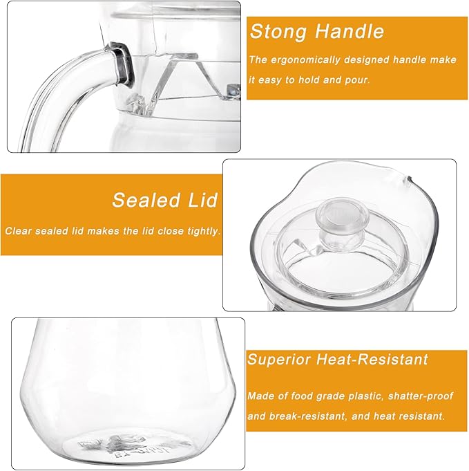 SOUJOY 2 Pack Plastic Pitcher, 68Oz Clear Iced Water Jug with Lid and Handle, Heat Resistant BPA-Free Tea Pitcher for Lemonade, Juice, Milk, Cold or Hot Beverage