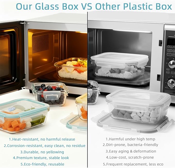 8 Pack Glass Meal Prep Containers with Lids, Glass Food Storage Containers with Airtight Vent Hole Lids, Lunch Containers Sets with lids Glass, Microwave Oven Freezer Dishwasher Safe