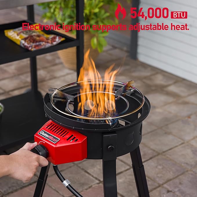 Outdoor Cooker with Iron Wok and Propane Burner, 54,000 BTU High-Pressure Gas Stove for Backyard BBQ, Tailgating, Outdoor Cooking & Discada-Style Feasts
