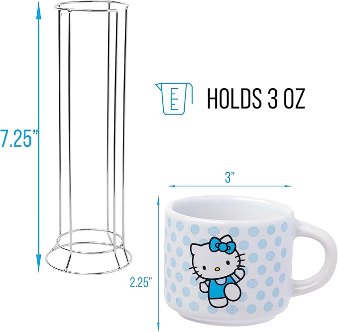 Silver Buffalo Sanrio Hello Kitty Polka Dots 4pc Stackable Ceramic Espresso Small Cup Set, 3 Ounces