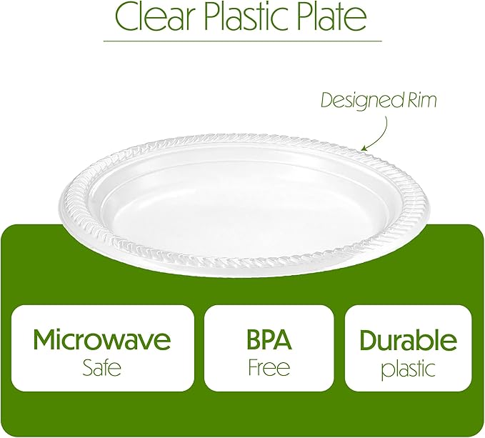 PLASTICPRO 80 Pack Clear Plastic Plates 9 Inch Durable Disposable Plastic Dinner Plates for Parties Events BBQ