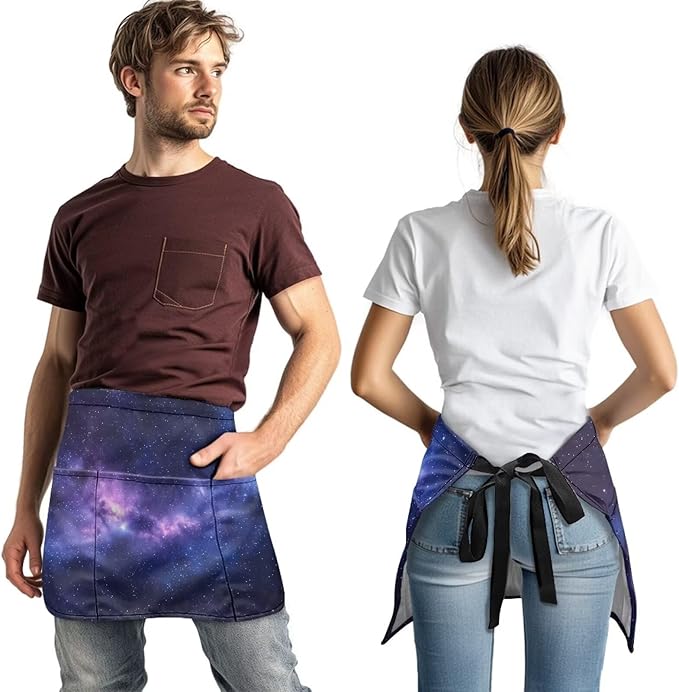 Server Waitress Waist Apron with 3 Pockets, Short Aprons for Servers,Waiter Apron For Waiter Accessories