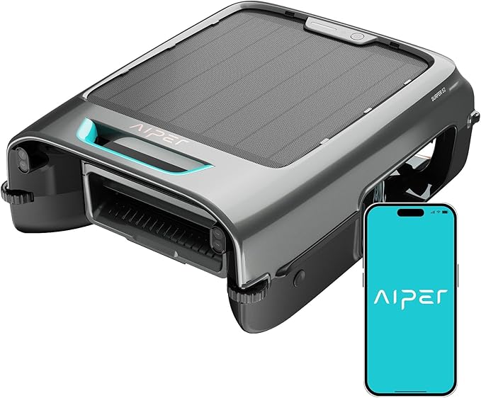 AIPER EcoSurfer S2 Solar Powered Pool Surface Skimmer Robot with APP Support, 24/7 Continuous Cleaning, Dual Charging Modes, Smart Obstacle Avoidance, 150-um Filtration, OTA Upgrade