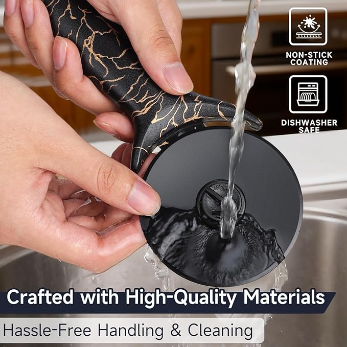 pizza cutter wheel with Removable and Washable Blade - Perfect for pizza Rolls, Pastry, Cheese, and cakes - Easy to Clean and Replace - Non-slip Grip for Smooth Cutting 8.47 Inches (Black)