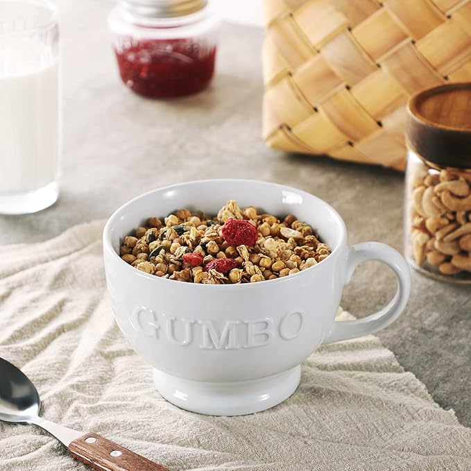 Jumbo Soup Mugs, Soup Bowls with Handle, 26 Ounce Ceramic Coffee and Cereal Mugs, Set of 2, White