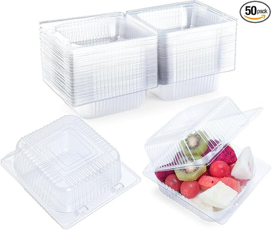 50 Count Clear Plastic Containers with Lids for Food, Thickened Disposable Sandwich Containers Clamshell Boxes for Cake Slice, Dessert, Hamburger, Salad