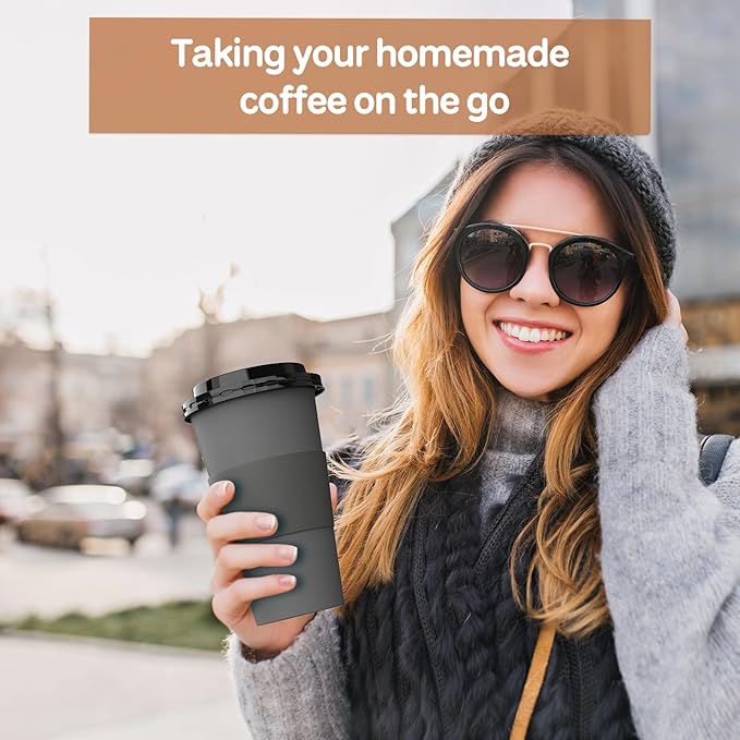 100 Pack 12 oz Disposable Paper Coffee Cups with Lids and Sleeves and Stirring Sticks, Leak-free Disposable Insulated Paper Cups for To Go Hot or Cold Beverages(Gray)