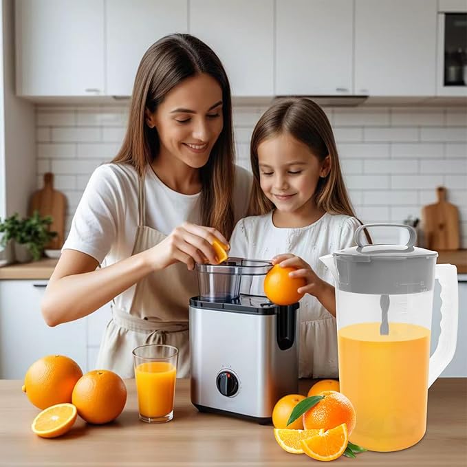 3 Pack Mixing Pitcher for Drinks 2 Quart/ 64oz Plastic Water Pitcher with Lid，Easy-Mix Juice Container，Angled Plastic Blades and Adjustable Mixer Plunger for Juice, Tea, Beverage Container