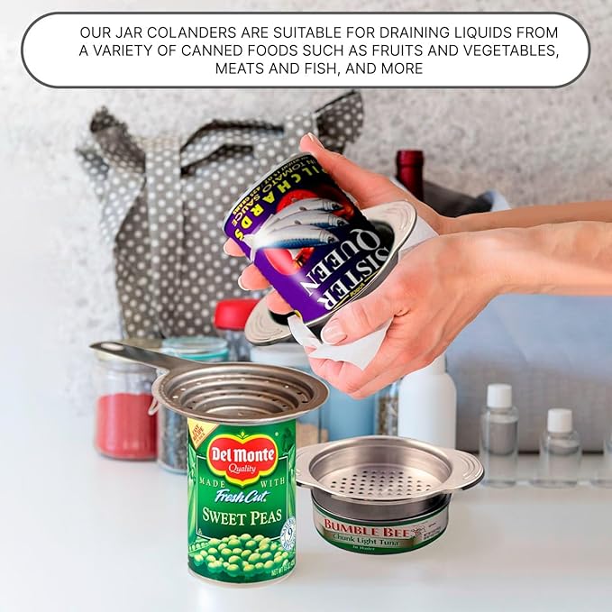 2 PCS Tuna Strainer for Can - Small Colander with Handle Stainless Steel Tuna Can Strainer Press for Kitchen Multipurpose Tuna Drainer Press