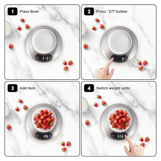High Precision Food Cooking Scale Digital Kitchen Scale Touch Button Backlight Display (Grey)