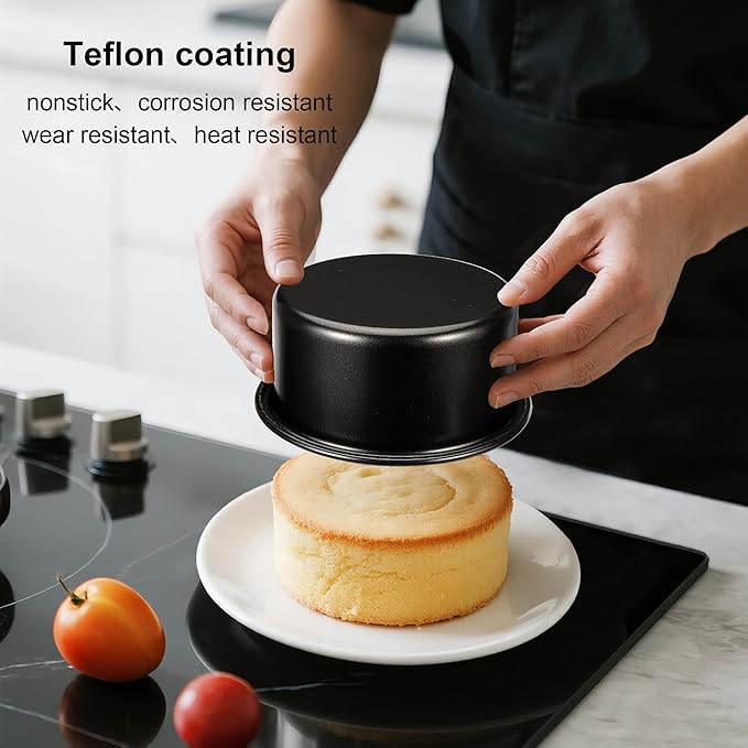 4-Inch & 6-Inch Cake Pan Set, Set of 2, Round Baking Pan, Carbon Steel Birthday Wedding Metal Layer Cake Pans, Non Toxic Coating, Straight Side, Easy Clean Easy Release, 2 Inch Deep