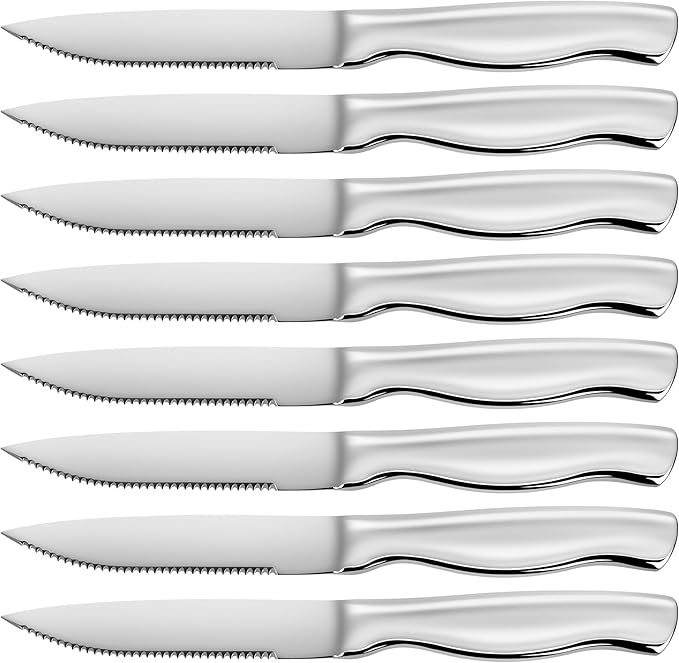 Serrated Steak Knife, Heavy Duty Kitchen Steak Knives, High End Steak Knives Dishwasher Safe, Steak Knife Set of 8, Stainless Steel Knives