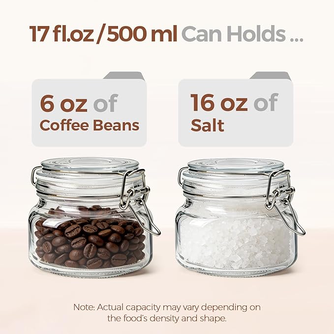 ComSaf 6 Pack 17 oz Airtight Glass Jars with Labels - Ideal for Storing Spices & Tea or Pickling Small Batches of Vegetables and Jams