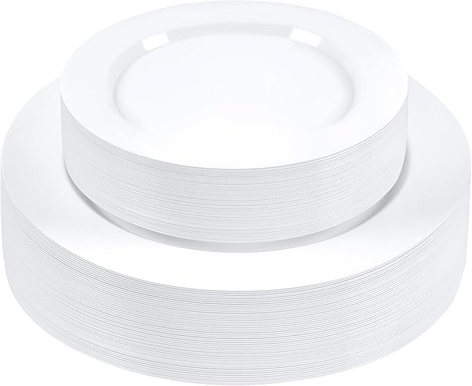 SETUP [Case of 240 Combo White Plastic Plates - Premium Heavy-Duty 50 Disposable 10.25" Dinner Party Plates and 50 Disposable 7.5" Salad Plates for Wedding, Party, and All Occasions