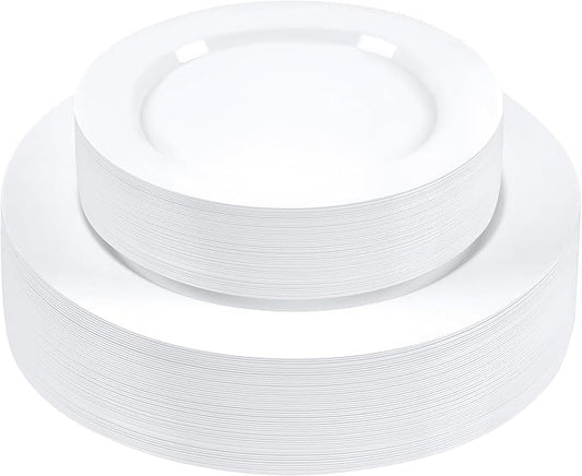 SETUP [Case of 240 Combo White Plastic Plates - Premium Heavy-Duty 50 Disposable 10.25" Dinner Party Plates and 50 Disposable 7.5" Salad Plates for Wedding, Party, and All Occasions