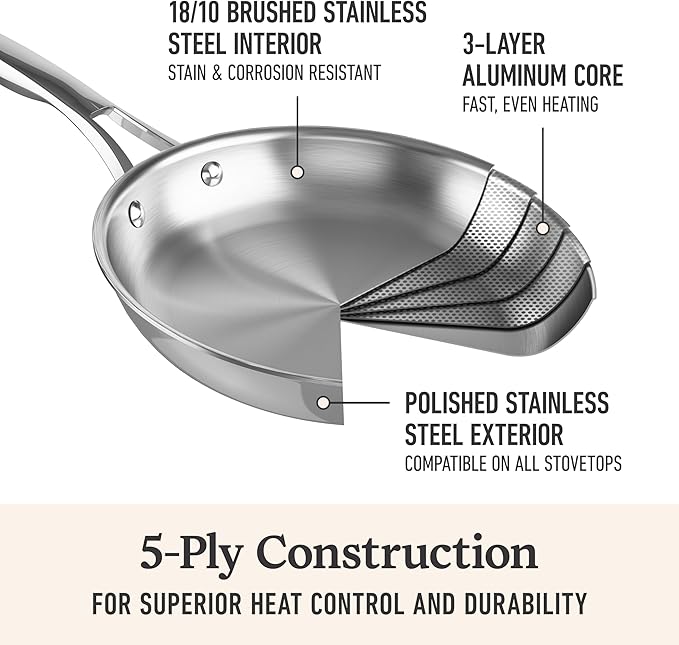 Calphalon Premier Polished 5-Ply Stainless Steel Cookware w/Turbo Heat Tech 13" Wok, Induction, Oven Safe 500F, PFOA Free, Polished Stainless Silver