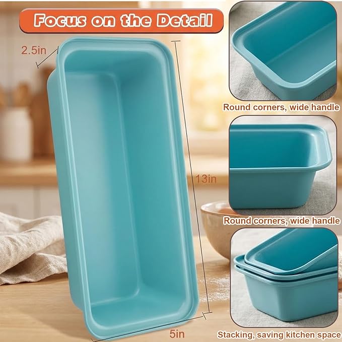 2-Pack 13 x 5 Inch Loaf Pan, Nonstick Carbon Steel Bread Pan for Baking - Large Rectangular Mold for Homemade Sourdough, Banana Bread, Meatloaf & Pound Cake