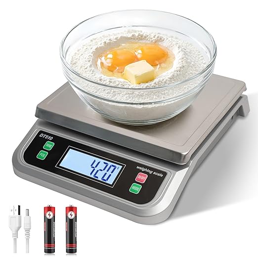 88lb/40kg Food Scale with 6 Unit Stainless Steel Commercial Kitchen Scale, with Full View LCD Display Large Kitchen Scale with Tare and Pcs Funtion for Baking, Cooking, Flour, Fruits Silver