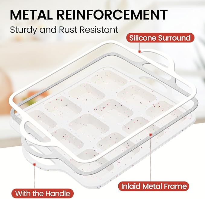 CAKETIME Silicone Mini Loaf Pan with Metal Frame, Mini Bread Loaf Pan 12 Cups for Baking Bread, Brownie, Cornbread, Cheesecake, Soap Nonstick (1 Pack)