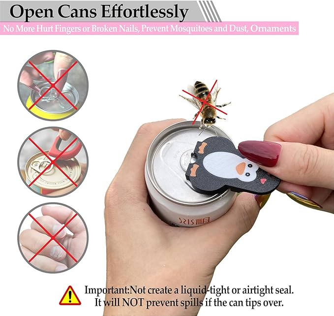 Soda Can Tab Opener Mini Soda Can Cover Easy Tab Opener and Drink Protector Cute Beverage Barricade Soda Protector for Beer,Coke,Aluminum Cans at Party,BBQ, Beach(Penguin)