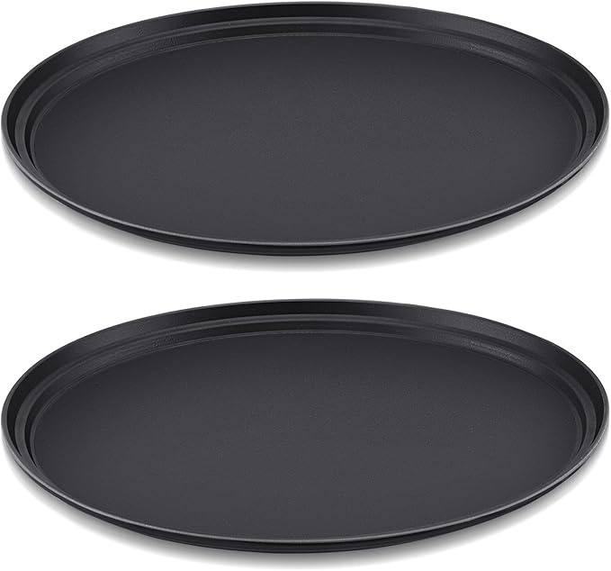 2 Pcs Restaurant Serving Trays PP Plastic Non Slip Rubber Lined Large Oval Tray for Kitchen Dining Room Cafeterias Fast Food Service (24 x 29 Inch,Black)