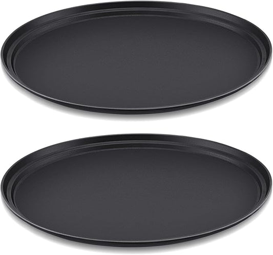 2 Pcs Restaurant Serving Trays PP Plastic Non Slip Rubber Lined Large Oval Tray for Kitchen Dining Room Cafeterias Fast Food Service (24 x 29 Inch,Black)
