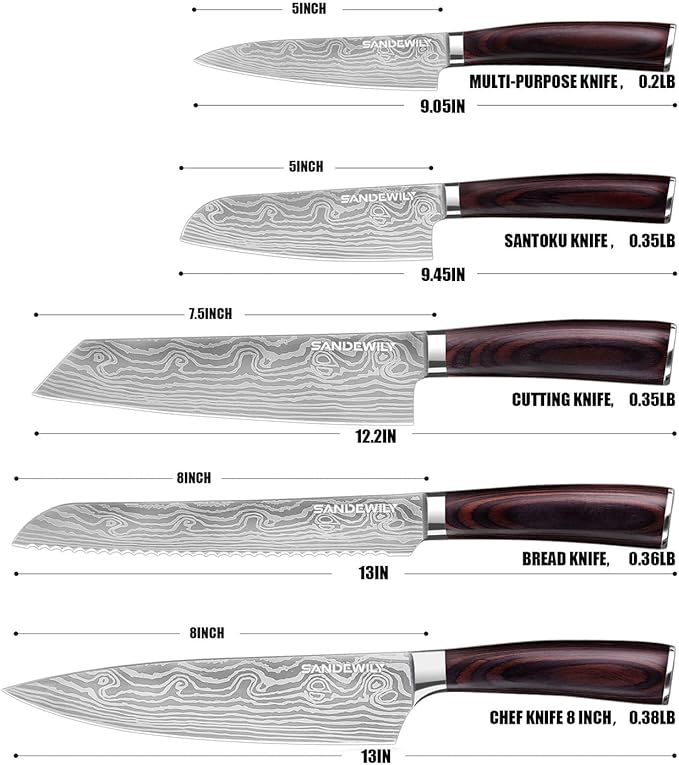 Professional Kitchen Knife Set, 5-Piece High Carbon German Stainless Steel Chef Knives with Sheaths, Ergonomic Pakkawood Handles, Ultra Sharp, Versatile for Home & Restaurant – Premium Gift Box