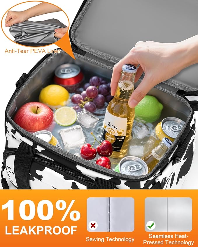 Lunch Box For Men Women Double Deck Insulated Lunch Bag For Men Woman Leakproof Expandable Cooler Bag with Adjustable Shoulder Strap for Kids Shool Work Picnic Camping(Cow Print,Large)
