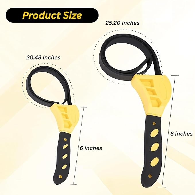2-Pack Adjustable Rubber Strap Wrench Set – 25.20" & 20.48" Heavy-Duty Strap Wrench for Oil Filter, Jar Opener, Water Filter, Plumbing, Sink, Faucet – Non-Slip Multipurpose Wrench Tool