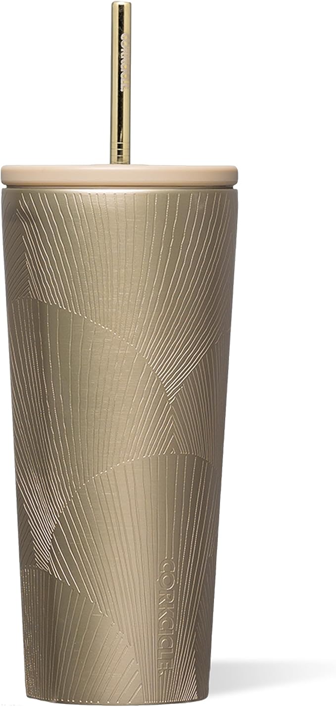 Corkcicle Cold Cup Insulated Tumbler with Straw - Keeps Drinks Cold for 12 Hours - Triple-Insulated Stainless Steel - Leak-Resistant Lid - Summer Drinkware Gift - 24 oz - Champagne Dreams