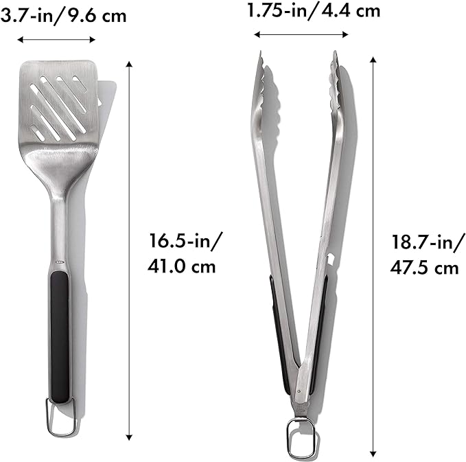 OXO Good Grips Grilling Tools, Tongs and Turner Set, Black