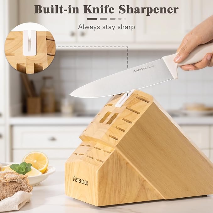 Knife Set, Astercook 22-Piece Kitchen Knife Set with Block & Built-in Sharpener, Ultra-Sharp High Carbon Stainless Steel Knives, Dishwasher Safe, Ergonomic Anti-slip Handle, Valentine's Gift