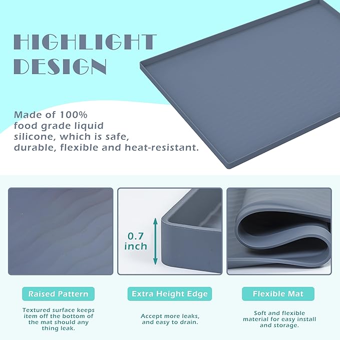 URMONA Waterproof Silicone Under Sink Mat 25'' x 19'' Shelf Liner for Kitchen and Bathroom, Cabinet and Counter Protector, Storage and Organizers, Litter Mat, Pet Cat Puppy Essentials(Beige)