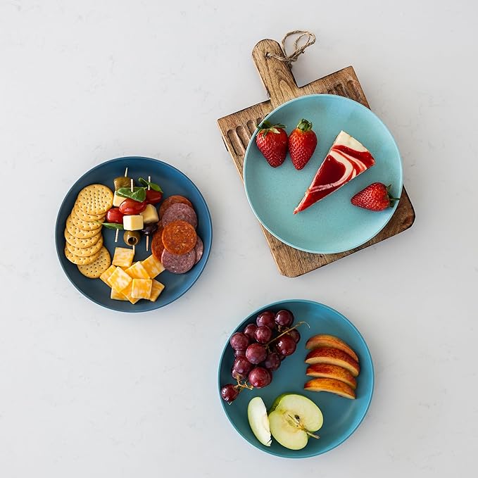 Grow Forward Premium Wheat Straw Plates - 8 Inch Reusable Hard Plastic Dinner Plates Set of 8 - Unbreakable Microwave Safe Plates for Dessert, Camping, RV, Outdoors, Patio, Kitchen Dishes - Seascape