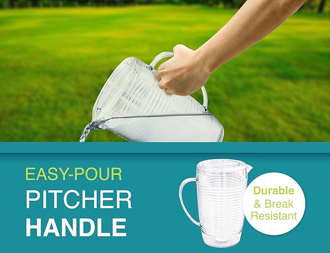 Arrow Home Products Clear Plastic Beverage Pitcher with Lid, 76 Ounce - Thick-Walled Modern Coil Design, Made in the USA - Fill with Ice Water, Iced Tea or Juice - BPA Free, Dishwasher Safe