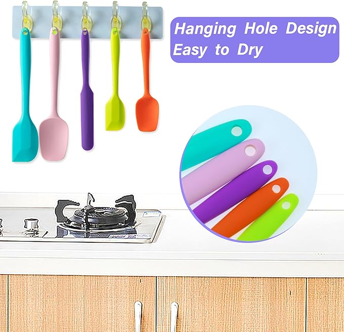 Silicone Spatula Set, 5 Piece Food Grade Rubber Spatulas for Baking, Cooking, and Mixing High Heat Resistant Non Stick Dishwasher Safe BPA-Free (Multicolor 3)