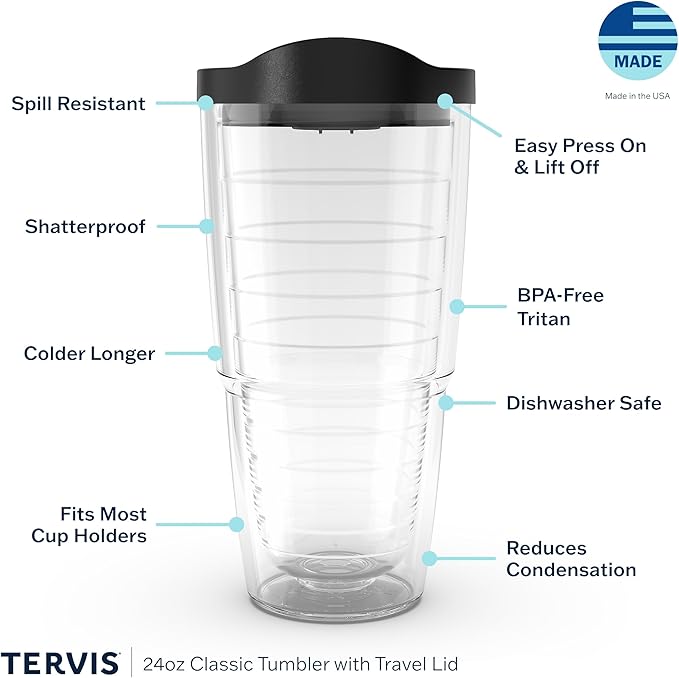 Tervis Watercolor Songbirds Made in USA Double Walled Insulated Tumbler Cup Keeps Drinks Cold & Hot, 24oz, Clear