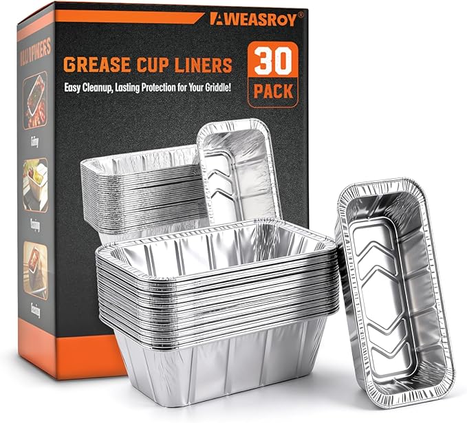 Grease Cup Liners Compatible with Blackstone Griddle - Griddle Accessories, Disposable Grill Tray, Aluminum Foil Drip Pan Grease Catcher Cup Liner for 17, 22, 28, 36 Inch (30 Pack)