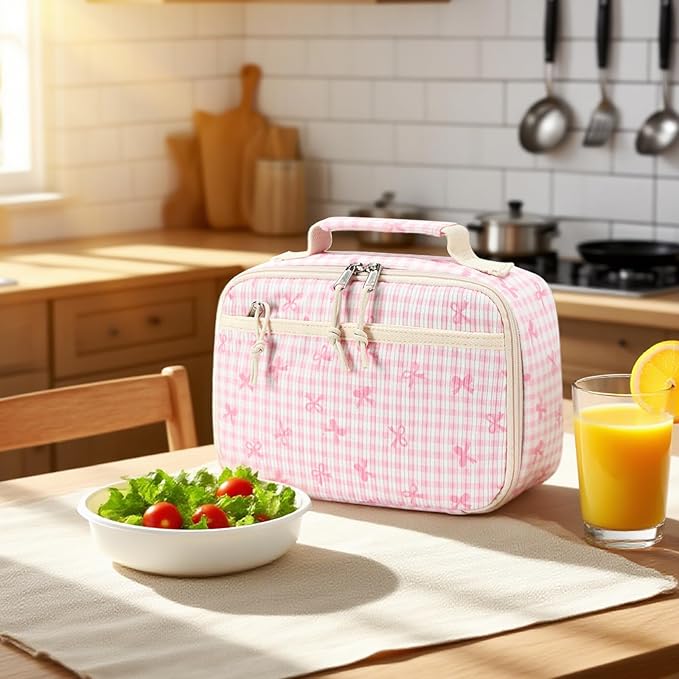 LEDAOU Lunch Box Kids Insulated Lunch Bag Girls Toddler Reusable Lunchbox for School Picnic Hiking (Bowknot-Pink)