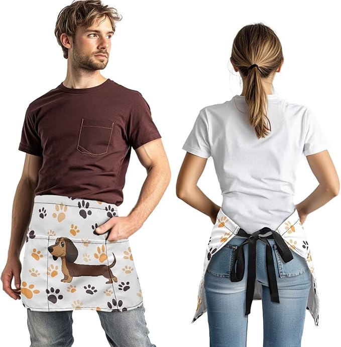 Server Waitress Waist Apron with 3 Pockets, Short Aprons for Servers,Waiter Apron For Waiter Accessories