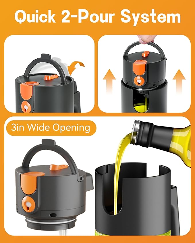 Upgrade 2 in 1 Oil Sprayer for Cooking, 17oz Light-Blocking Glass Olive Oil Dispenser Bottle for Kitchen,Food-Grade Oil Mister with 8 Stickers(2PCS)