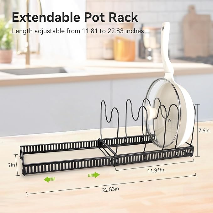 Pots and Pans Organizer under Cabinet, Expandable 11.81''-22.83'' Pot and Pan Organizer, Pot Lid Organizer with 14 Adjustable Dividers for Lids, Baking Trays, Skillets (Black, 14 Dividers)