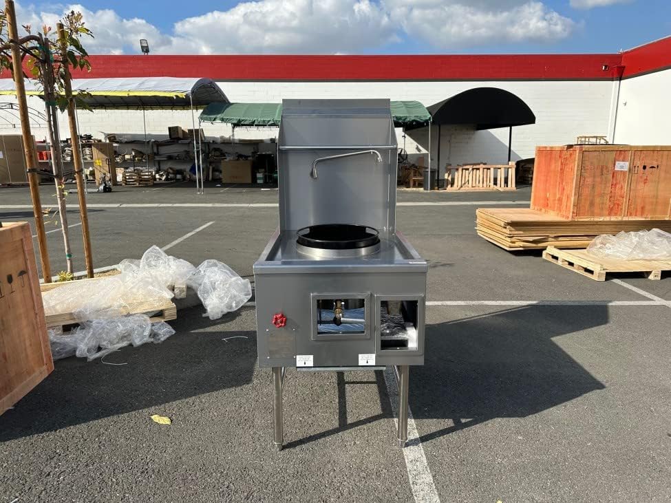 cooler depot Chinese Wok Range with Waterfall, 28" Width 1 hole burner 13" diameter ring propane/natural gas LP NG, NSF Certified