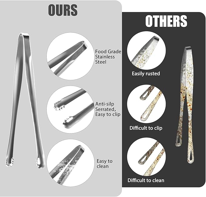 5 Pack Multipurpose Egg Chalaza Removal Tool, Stainless Steel Kitchen Tongs, Serving Tongs for Cooking, Metal Food Tongs with Non-Slip Grip, Ideal for Chefs and Bakers - Eggshell Fragment Gadgets