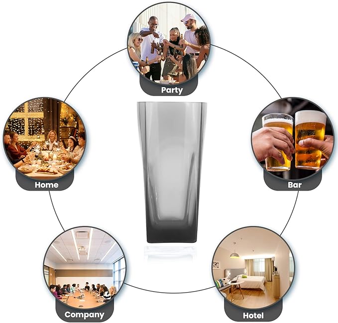 Top-spring 12 Oz Reusable Plastic Water Tumblers - Stackable Shatterproof Clear Plastic Drinking Glasses Set of 6 - BPA-Free Water Glasses Unbreakable Drinking Cups (Gray)