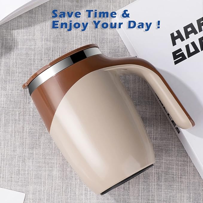 Self Stirring Mug - Automatic Magnetic Electric Coffee Mug, Rotating Cute Mixing Cup Tasse, To Stir Office/Kitchen/Travel/Home Coffee/Tea/Hot Chocolate/Milk-450 ml/15.2 oz(Brown)